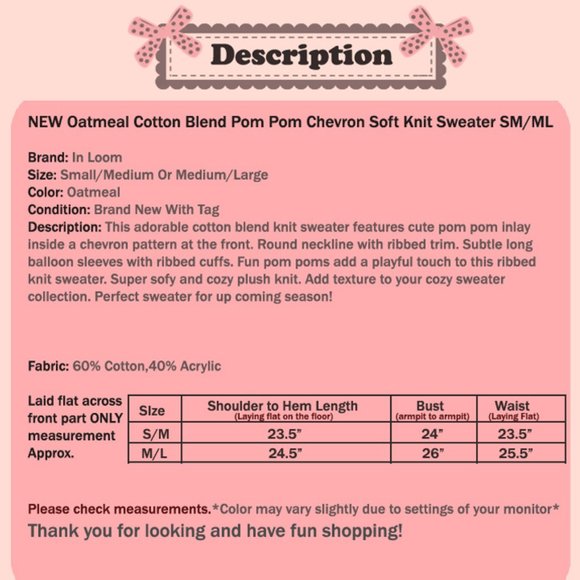 NEW Cotton Blend Chevron Pom Pom Knit SOFT Sweater - Picture 10 of 10
